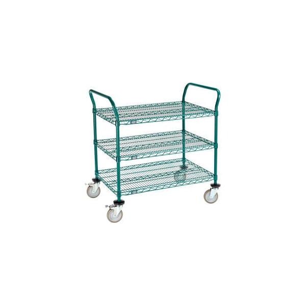Gec Nexel Utility Cart, 3 Shelf, Poly-Green, 36"L x 24"W x 39"H, Polyurethane Brake Casters 2436P3GB - main
